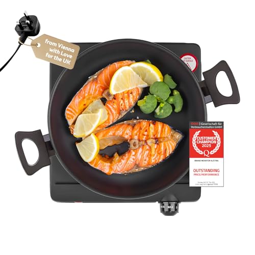 TZS First Austria - Infrared Hot Plate Single Glass Ceramic Stove Plate ALL Pot Types 1250W - Portable Hob Electric Cooktop for Camping, Dorm & Apartment - Stepless Adjustment & Indicator Light