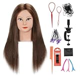 Armmu 100% Real Human Hair Mannequin Head with Stand, Hairdressers' Practice Training Head and Cosmotology Doll Head for Hairstyling and Braid (18 inches)- Dark Brown