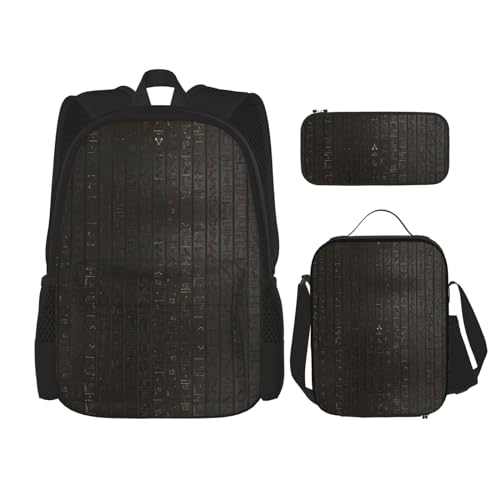 Lot de 3 sacs à dos écolier avec boîte à déjeuner hiéroglyphes