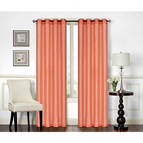 All American Collection New Elegant Modern Contemporary Faux Silk Curtain Panel Plain Colors Available (Peach) Cover