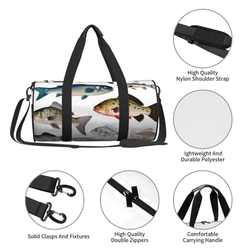 Travel Duffle Bag Weekender Bags for Men Women with Shoe Compartment Large Capacity Weekender Overnight Bag Different Fish Carry On Tote Bags Sport Gym Bag for Travel Yoga, Black, One Size4