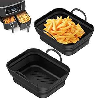 2 PCS Foldable Silicone Air Fryer Liner for Ninjas Dual Air Fryer AF300UK & AF400UK, Tower T17088, Upgraded Reusable Air Fryer Accessory for Home Kitchen (Black)