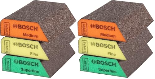 Bosch Professional 3X Expert S470 Combi Blöcke (Schleifschwamm für Weichholz, Farbe auf Holz, 69 x 97 x 26 mm, Feinheitsgrad Mittel/Fein/Superfein, Zubehör Handschleifen) (Packung mit 2)