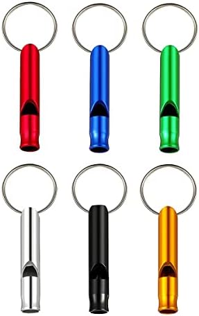 Aluminum Emergency Survival Whistle, 6 Pcs Extra Loud Outdoor Emergency Situations Survival Whistle with Key Ring for Outdoor Sports, Camping, Hiking(6 Colors)