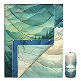 zzlamb Camping Blanket Puffy, Outdoor Lightweight Down Alternative Compact Travel Blanket, Water-Repellent Warm Cloak with Snaps, Cozy Quilt Picnic Plane Car Trips Hammock Beach, Awakening Forest