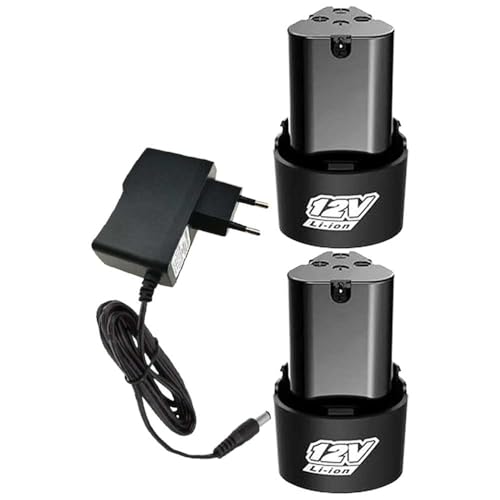 Image of Cordless Drill Battery 12V Replacement Batteries with 12V Lithium-Ion Charger Adapter (2Pcs Battery and 1Pcs Charger)