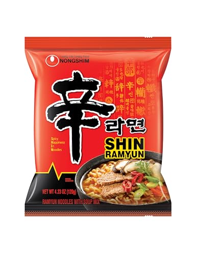 Nongshim Ramen Noodles, Gourmet Instant Ramen, Premium Microwavable Noodle Soup, Spicy Shin, Family Pack, 4.23 Ounce (Pack of 20)