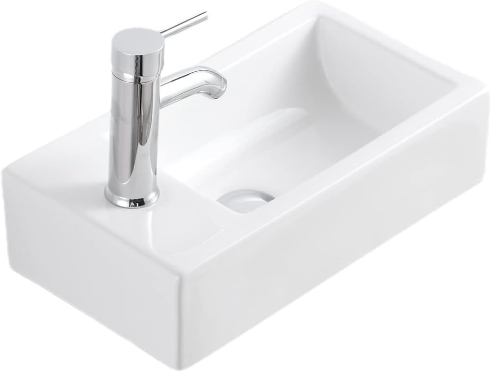 【排水セット付き】 手洗い器 壁掛け 手洗器 陶器 洗面ボウル 洗面台 おしゃれ 手洗いボウル 壁付け型 37*18*9CM 蛇口左侧