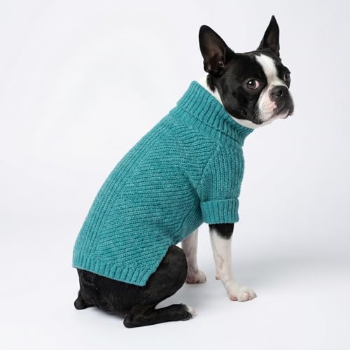 Image of Fitwarm Turtleneck Dog Knitted Sweater, Thermal Winter Clothes for Small Dogs - Boy, Girl, Doggy Pullover Jumper, Pet Outfit, Teal Blue, XS