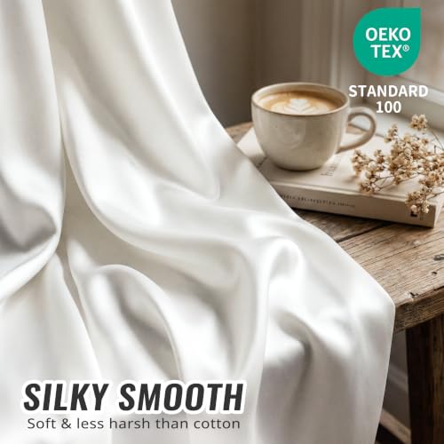 Image of Pro Goleem 2 Pack Satin Crib Sheet for Baby Hair Care - Oeko-TEX Certified Silky Soft Fitted Mattress Cover 28x52 - Breathable & Gentle on Skin, Snug Fit for Standard Crib (White and Gray)