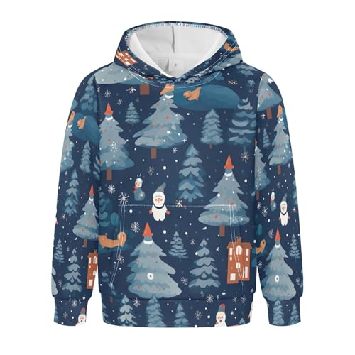 Kids Hoodies Sweaters Christmas Xmas Santa Claus Hooded Sweatshirts with Big Pockets for Boys Girls B0400365