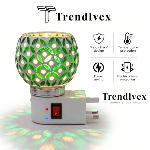Image of Electric Kapoor Dani with Night Lamp & Camphor Diffuser - Premium Ceramic Dhoop Burner for Pooja, Home & Office. Versatile Electric Aroma Burner for Aromatherapy & Repellent. (Green)