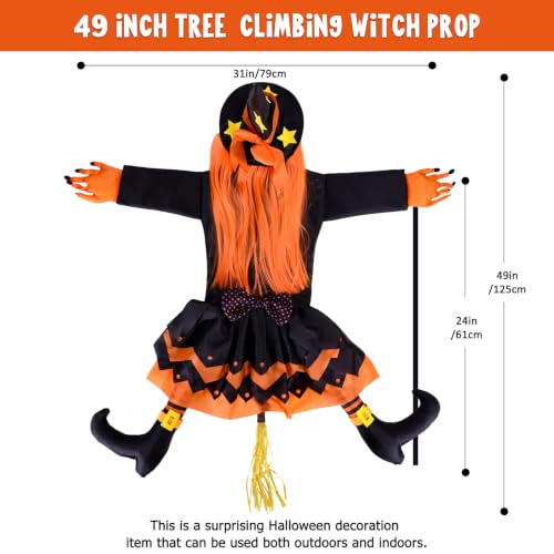 45" Halloween Crashing Witch Decoration Flying Witchs on Broom Hanging from Tree Outdoor Halloween Decor for Yard Garden Porch Patio - image 3