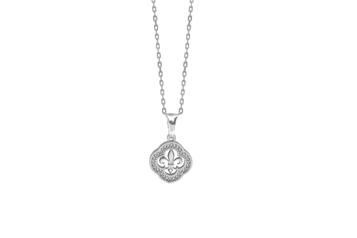 Colgante de Plata 925 y Circonitas Blancas - Flor de Lis (12 MM o 15 MM)
