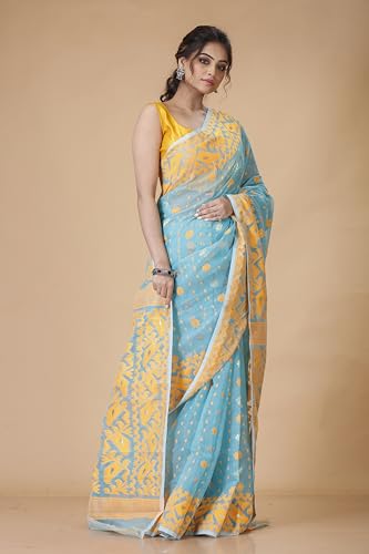 Image of OISHANI SAREE GHOR Women's Traditional Bengal Cotton Silk Soft Jamdani Saree - Beautiful design and Quality - Without Blouse Piece