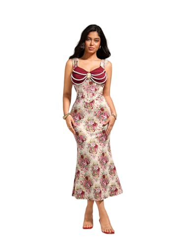 Image of GORGLITTER Women's Sweetheart Neckline Wedding Guest Tea Party Maxi Dress | Boho Vintage Dress, Bridal Shower Dresses for Guest, Floral Dress, Cocktail Birthday Dress,