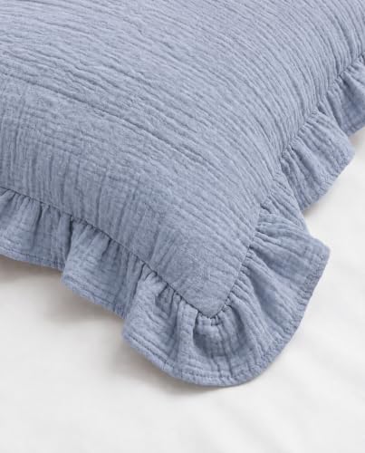 Image of Muslin Ruffled Toddler Pillowcases 13 inchx18 inch 2 Pack, Soft, Breathable Muslin Cotton Travel Pillow Covers with Envelope Closure for Baby Boys, Girls & Kids (Blue Meadow-Ruffled, 13 x 18 Inch)