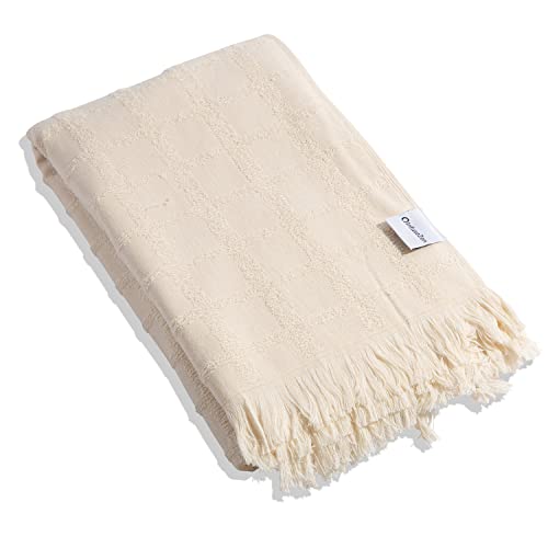 Infusezen Thin Turkish Towel With Terry Cloth Lining– 100% Cotton Lightweight Towel For Bath Or Beach – Large Peshtemal 36” – 64” (Cream) #TOP23