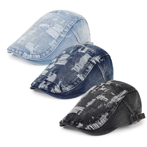 Image of 3Pcs Men's Newsboy Caps Cotton Cooling Hat Adjustable Flat Cap for Men