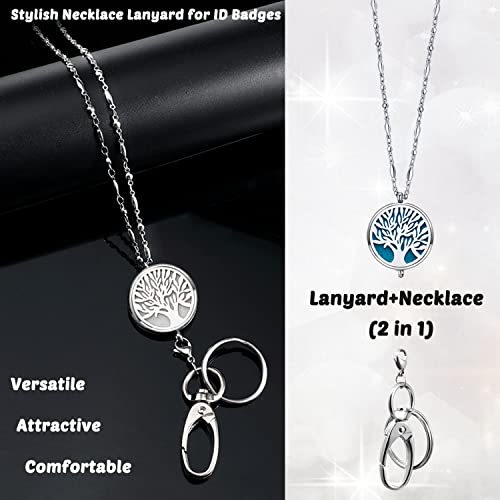 Lanyards For Keys Women Cute Teacher Lanyards For Id Badges Strong Stainless Steel Necklace Lanyard Long Chain Keychain Name Tag Badge Holder With Lanyard Office Work Diffuser Jewelry Tree Of Life #TOP1