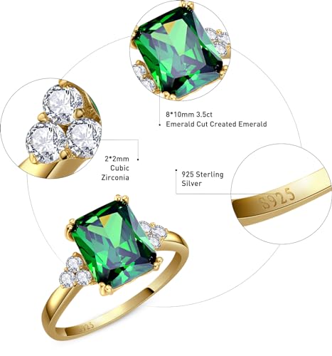 3.5ct Simulated Gemstone Ring 925 Sterling Silver 10x8mm Radiant Cut Sapphire|Emerald|Amethyst|Cubic Zirconia Ring Birthstone Rings for Mothers Valentines Thanksgiving Day Size 5-104
