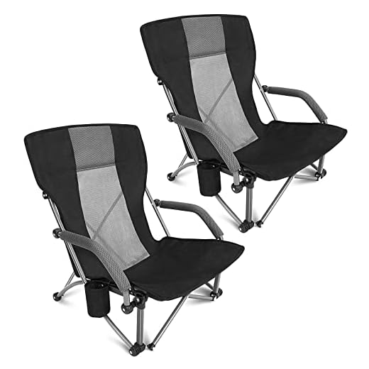 G4Free Low Camping Chairs for Adults Folding Beach Chair Durable Ergonomic with Carry Bag for Camping Concert Lawn Set of 2