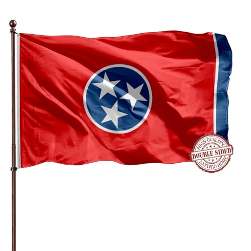 TN Tennessee State Flag 3x5 Outdoor Double Sided- 3Ply 240D 4 Rows Stitched- TN State Flag Of Tennessee- UV Fade Resistant With Canvas Header & 2 Brass Grommets- Double Sided Tennessee Sates Flags 3x5