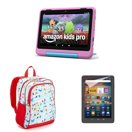 Amazon Fire 8 HD Kids Pro (32GB, Jungle Cat) Bundle with Backpack and Screen Protector