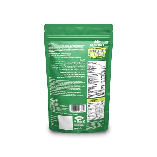 Image of Makino Nimboo Pudina Roasted Peanuts, 140g | Tangy Lemon Mint Flavour Peanut Snack | High Protein & Fiber Rich | Gluten Free, Zero Cholesterol & Trans Fat Free | Only Roasted Not Fried | Crispy Crunchy Healthy Namkeen