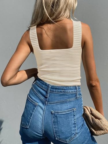 Chic Square Neck Beige Tank Top for Women - Image 4