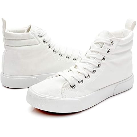 yageyan Womens High Top Canvas Sneakers Fashion Classic Shoes Comfortable White and Black Walking Shoes(White 08) Cover