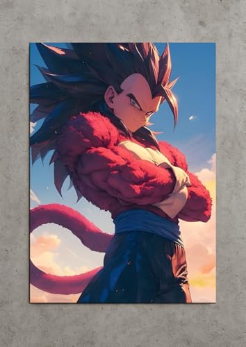 Image of NIJUKA Anime Printed A4 Size Metal sheet Poster For Home And Room Decoration | For Anime Art Fans Boys And Girls (Cool Look SS 4 Vegeta)