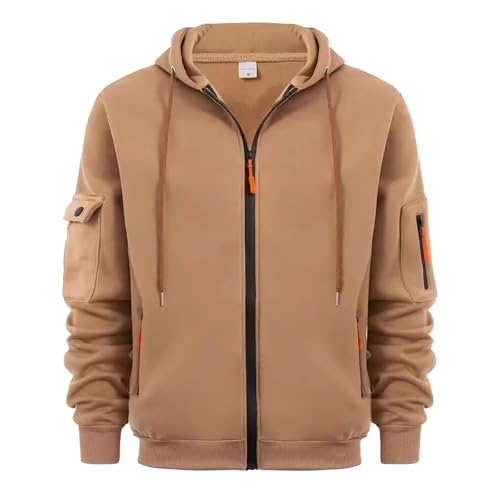 Pull en polaire homme chaud style décontracté avec sweat à capuche cargo zippé
