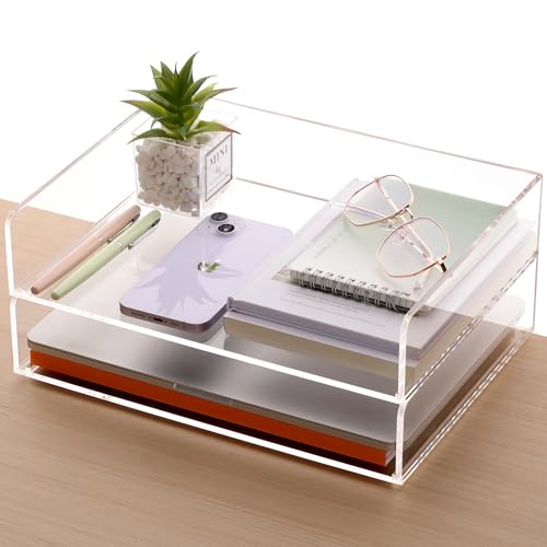 SANRUI Acrylic Paper Tray Organizer for Desk,Desk Organizers and Accessories,2 Pack Stackable Paper Organizer for Letter,Documents,Books,Magazines Crystal-Clear File Organizer by SANRUI - Image 8