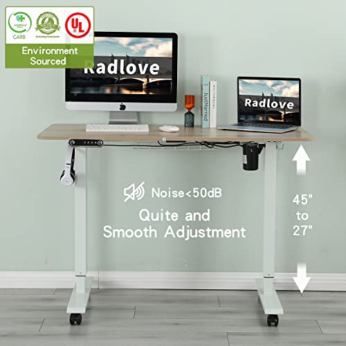 Radlove Electric Standing Desk, Height Adjustable Computer Desk Sit Stand Desk Home Office Desks With Splice Board And A Under Desk Cable Management Tray (Light Oak, 48 X 24'') #TOP1