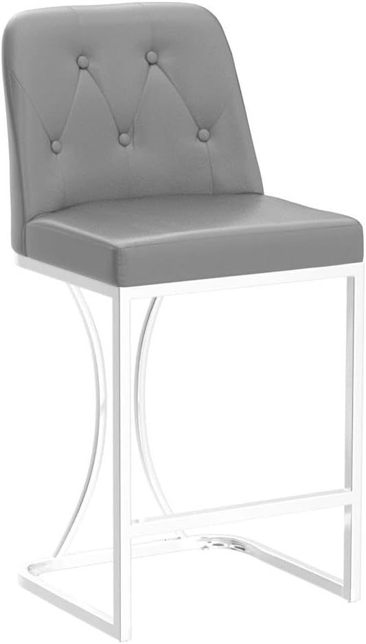 Ollega 24" Counter Height Bar Stools Set of 2, Grey Counter Stools with Back and Sliver Metal Frame, Modern Luxury Barstools with Footrest, Upholstered PU Leather Bar Chairs for Kitchen Island