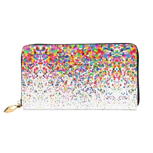 Portefeuille en cuir véritable avec fermeture éclair et motif artistique