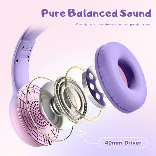 Casque enfants limiteur volume 85/94 dB Voopwink protège audition avec micro rose violet