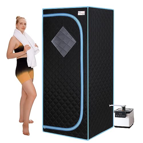 Portable-Sauna-Full-Size-Personal-Steam-Sauna-for-Home-22L-1000-Watt-Steam-Generator-60-Minute-Timer-with-Remote-Control-Chair-Included-Home-Sauna-Spa-Tent-Black