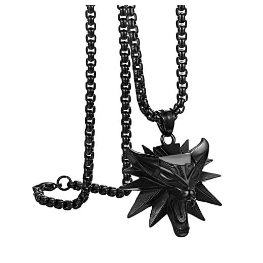 Flongo Herren Kette mit Wolfskopf Anhänger Edelstahl Halskette Herrenschmuck Wizard-Halskette Drachen Kette Wilder Stil für Punk-Männer und Frauen