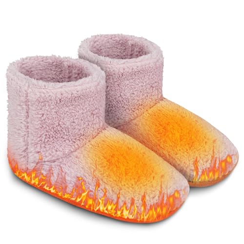 HIULLEN Pantofole Riscaldate Elettriche, 35-39 Scaldapiedi Elettrico Riscaldate con USB, Scaldapiedi Peluche per Donna, Elettrico per Pantofole Riscaldate per l'inverno(Rosa)
