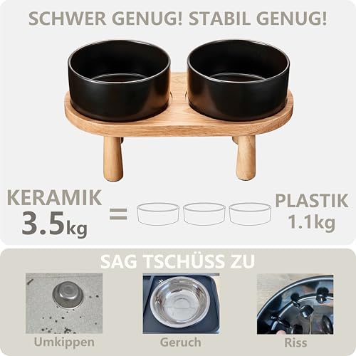 MOPANG Hundenapf Erhöht für Große Hund, Hundenapf Keramik mit Holzständer, Futternapf- und Wassernapf-Set für Hunde, 1800 ml, Dunkelgrau