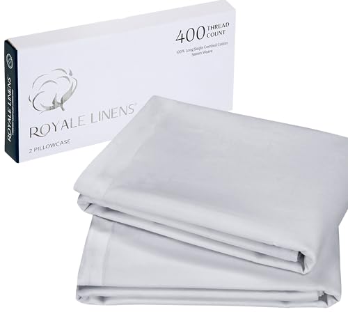 Image of Royale Linens 400 Thread Count 100% American Grown Cotton King Pillowcase Set - Luxury Sateen King Pillow case - 20 inchx40 inch Inch Soft & Smooth Set of 2 Silver Pillowcases - (King, Spanish Silver)