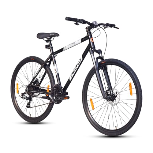 Image of FIREFOX Rush+ 700C 21 Speed Hybrid Bicycle for Adult | Black | Front Suspension | Disc Brake | Alloy Frame: 19.5 Inches | Ideal Rider Height:5.2 & Above | 98% Pre-Assembled | Ideal for Mens