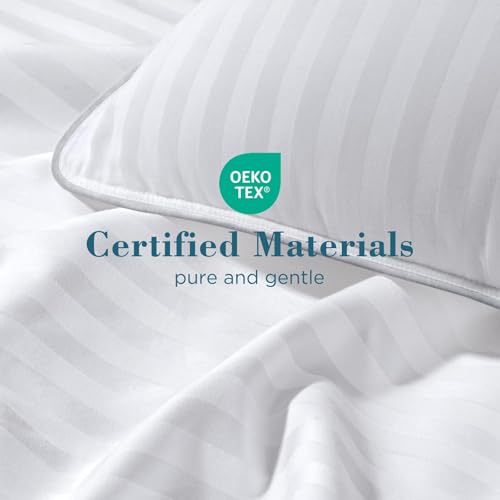 Image of viewstar Pillows Queen Size Set of 2, Firm Support Bedding, Striped White | Supportive, Luxury Hotel Quality, Fluffy, Oeko-Tex Certified, Plump Filling, for Side Back Sleepers, Machine Washable