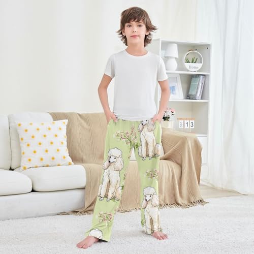 Poodle Spring Florals Boys Long Pants Soft Trousers Elastic Waist Kids Lounge Bottoms with Pockets S-XL 6