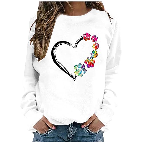Image of Juebong Women's Crewneck Sweatshirts Casual Fashion Fall Clothes Cute Graphic Loose Fitting Pullover Shirt Long Sleeves Tops, White, S