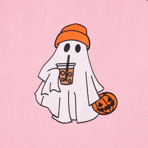 Image of Ritatte Kids Halloween Shirt Girls Boys Ghost Coffee Pumpkin T-Shirt Funny Graphic Spooky Season Short Sleeve Tee Tops 7-12Y