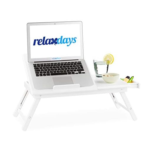 Relaxdays Soffbord i bambu, höjdjusterbart laptopstativ för säng och soffa, med låda, HBT: 24 x 60 x 35 cm, vit, storlek