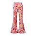 LENSOUS Girls Kids 60s 70s Hippie Costume Pants Set Outfits Fringe Vest Peace Flared Pants Accessories Set（Pink,8-10 Years）, G2991